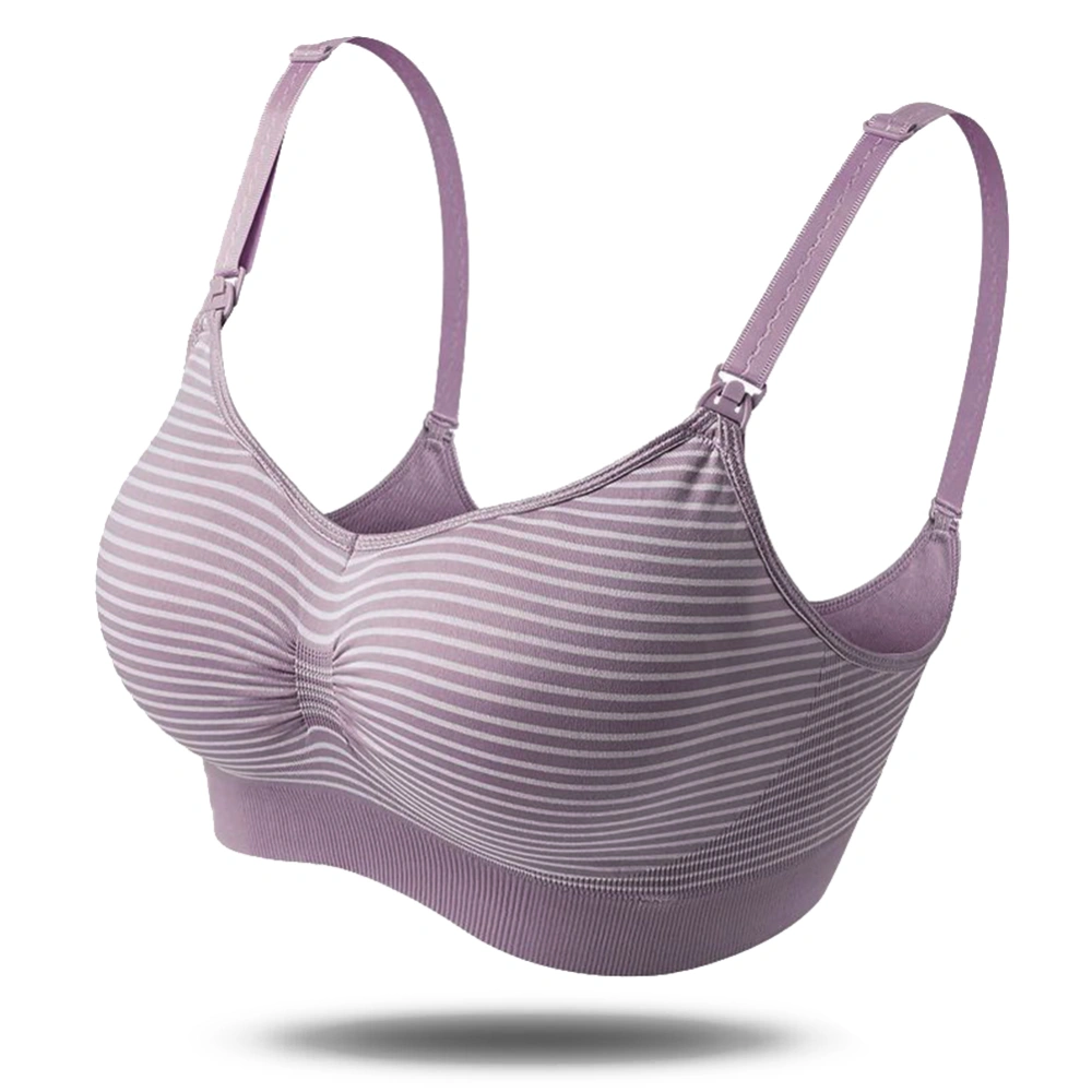 Stripe Pattern Wireless Nursing Bra Anti Sagging Pregnant Women Underwear(Purple L)