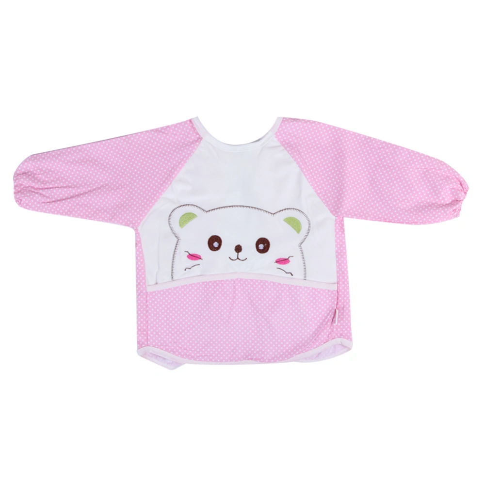 Soft Cute Baby Bibs Waterproof Long Sleeve Toddler Burp Feeding Apron ClothesPink Bear M