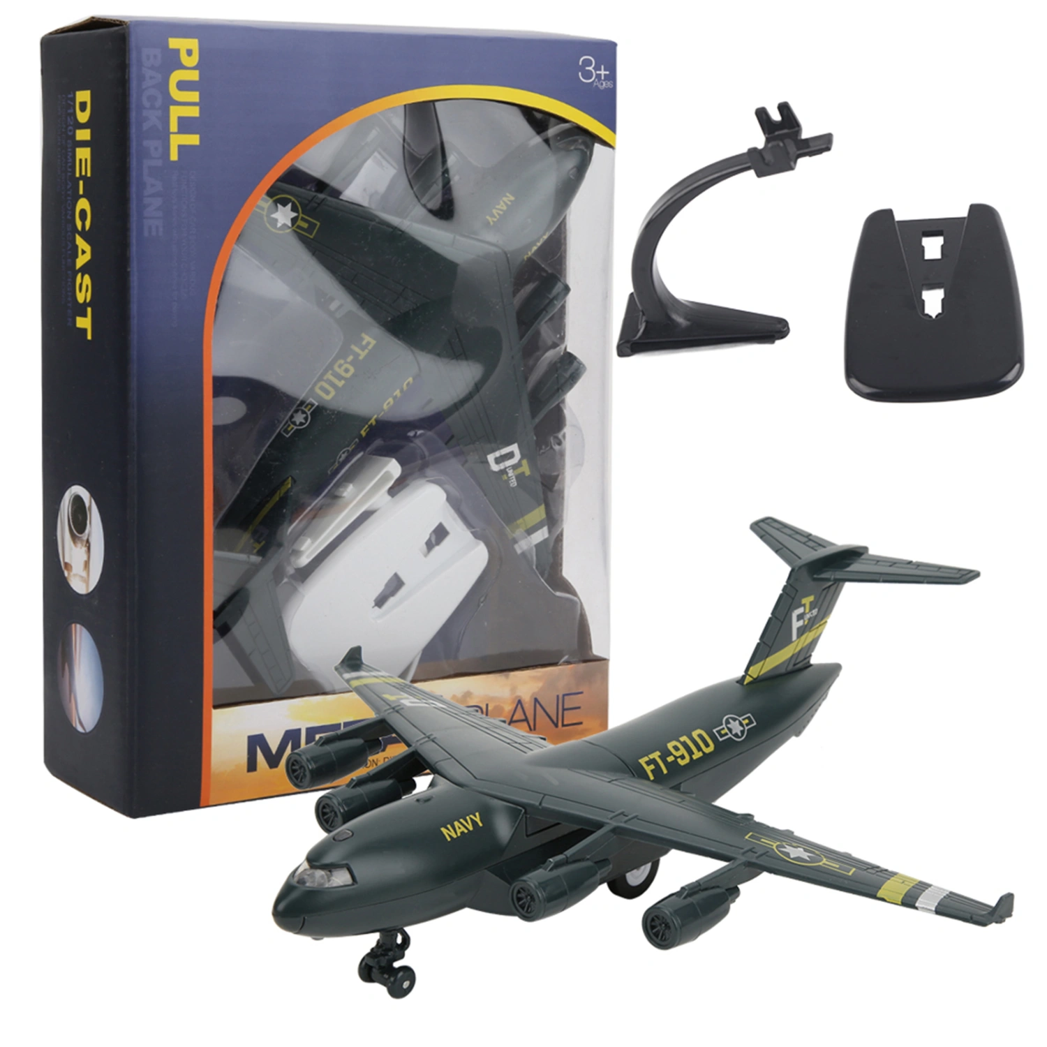 22mm/8.7in Alloy Aircraft Diecast Model Airplane Simulation with Light Music for Kid Toys GiftsBlack