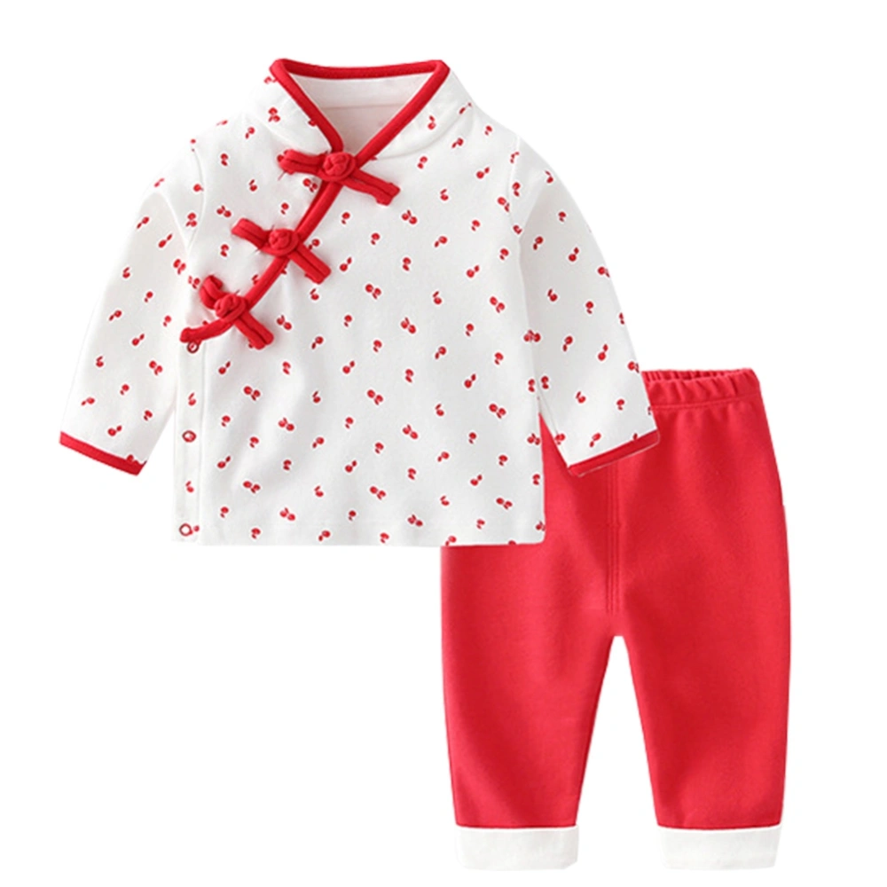 2Pcs/Set Chinese Style Stylish Baby Suit Long Sleeve Infant New Year Birthday ClothesWhite Cherry 100