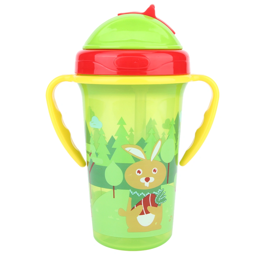 Cute Cartoon Baby Infant Cup with Handle Straw Toddler Training Drinking BottlesGreen