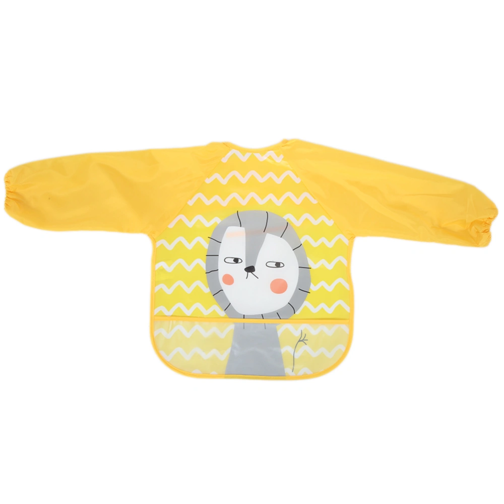 Cartoon Cute Baby Bibs Waterproof Colorful Toddler Burp Feeding Apron Long Sleeve ClothesYellow Lion Free Size