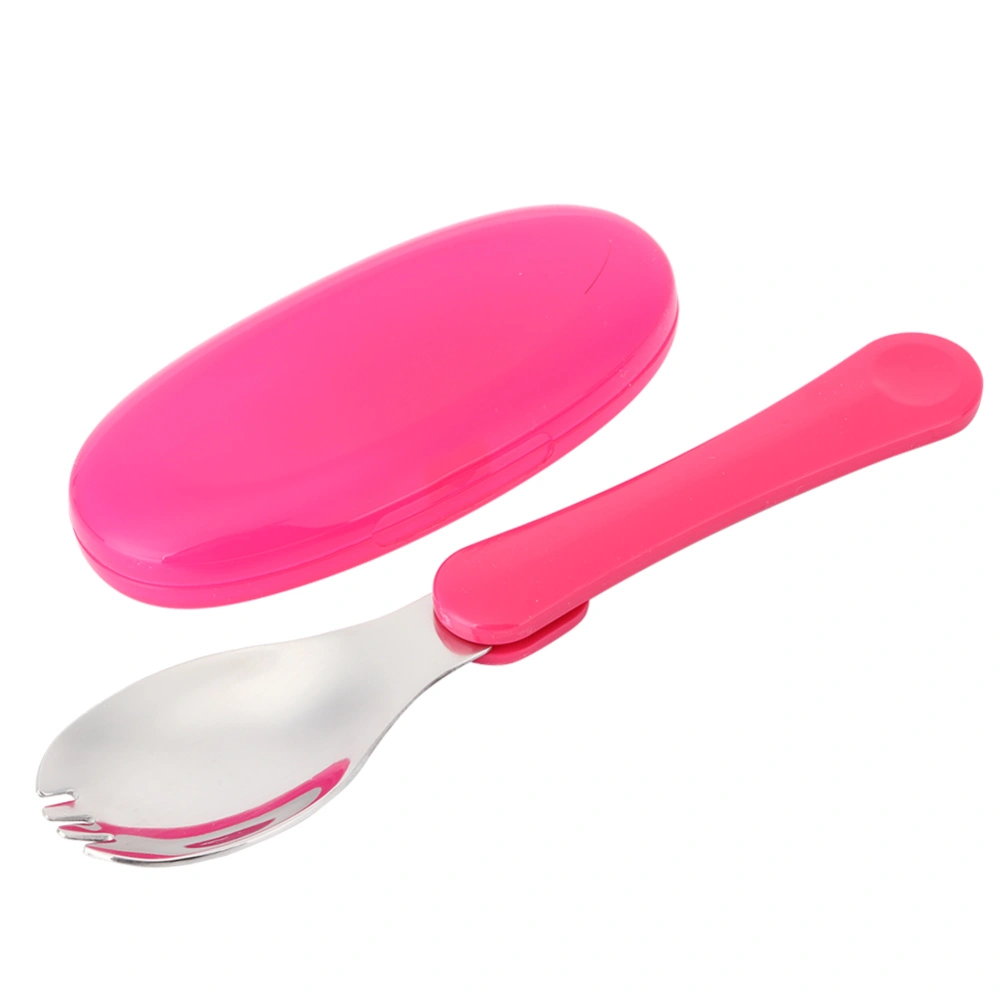 Children Stainless Steel Temperature Resistance Folding Spoon Tableware Cutlery with Storage BoxRose Red