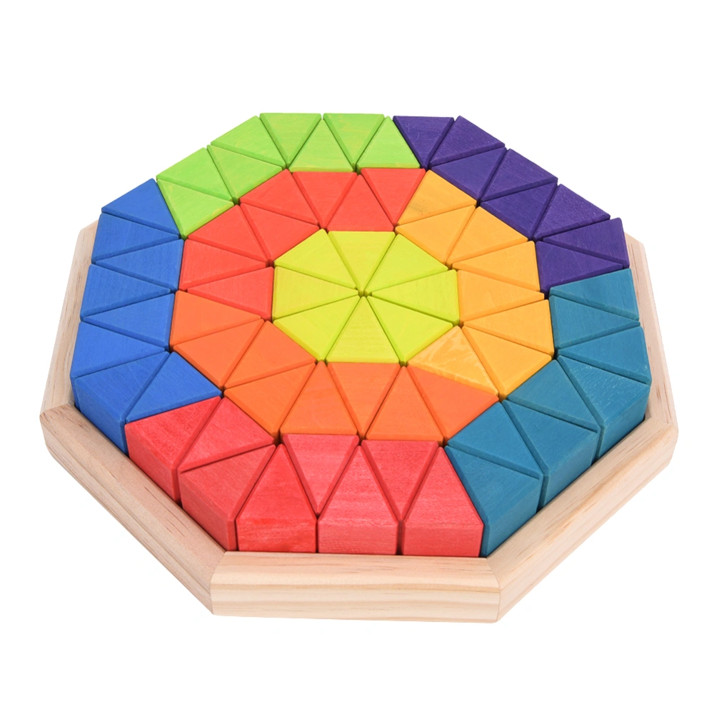 12 Colors Geometric Triangular Wooden Toys Building Block Puzzle Educational ToyColorful Triangular Building Block