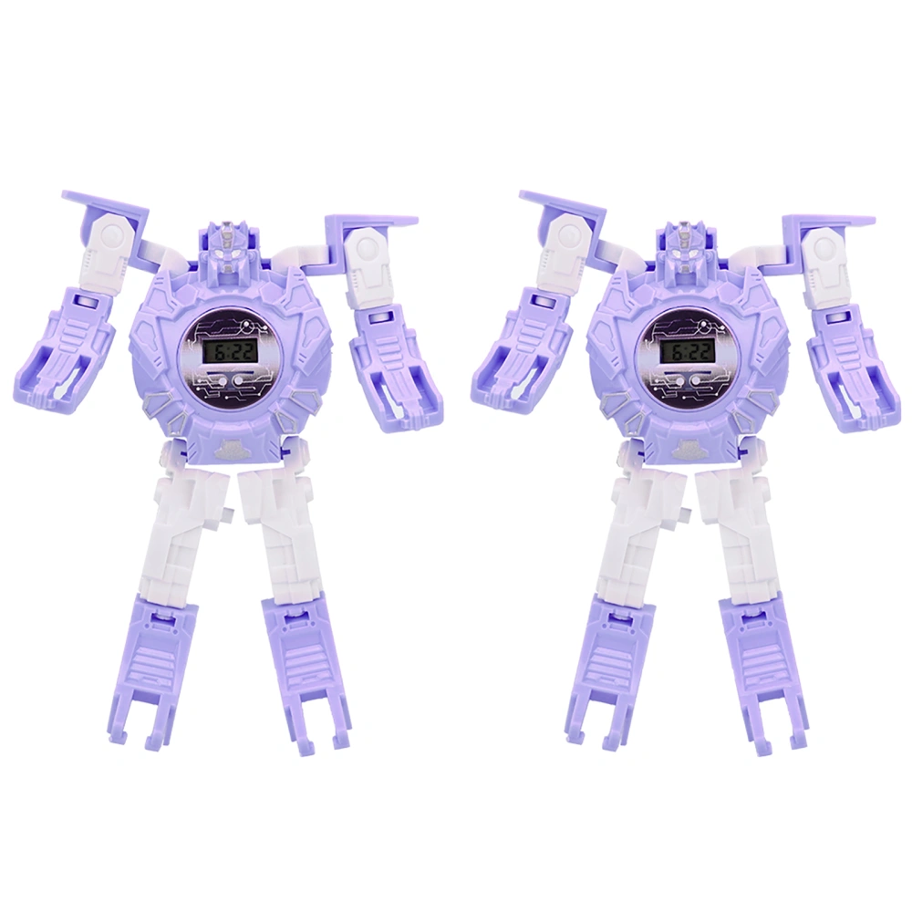 Robot Transformation Deformed Electronic Wrist Watch Educational Toy Gift for KidPurple