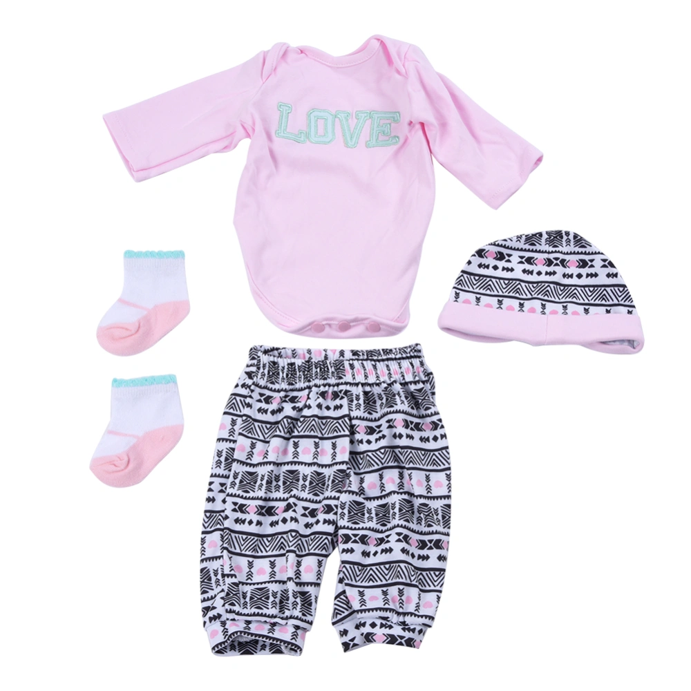 Simulation Doll LOVE Patterned Clothes Set for 50-55cm Newborn Doll 0-3 Months BabyDoll Clothes