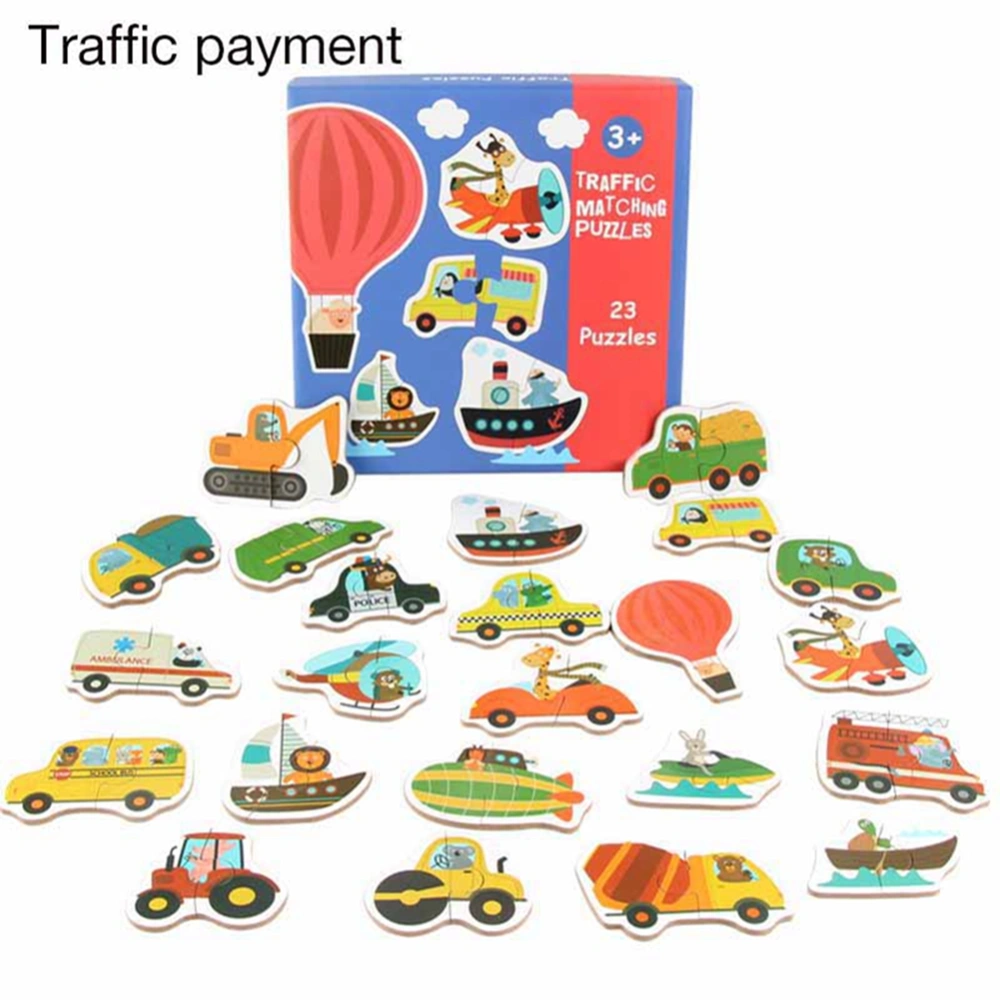 Wooden Cognition Puzzles Toys Baby Kids Learning Educational Game Card ToyTraffic Type