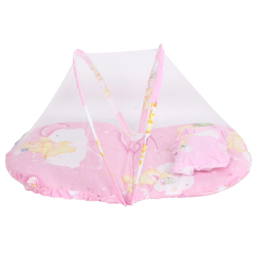 Portable Folding Cute Cartoon Pattern Baby Mosquito Net with Sleeping Pad PillowPink 75x45x40cm