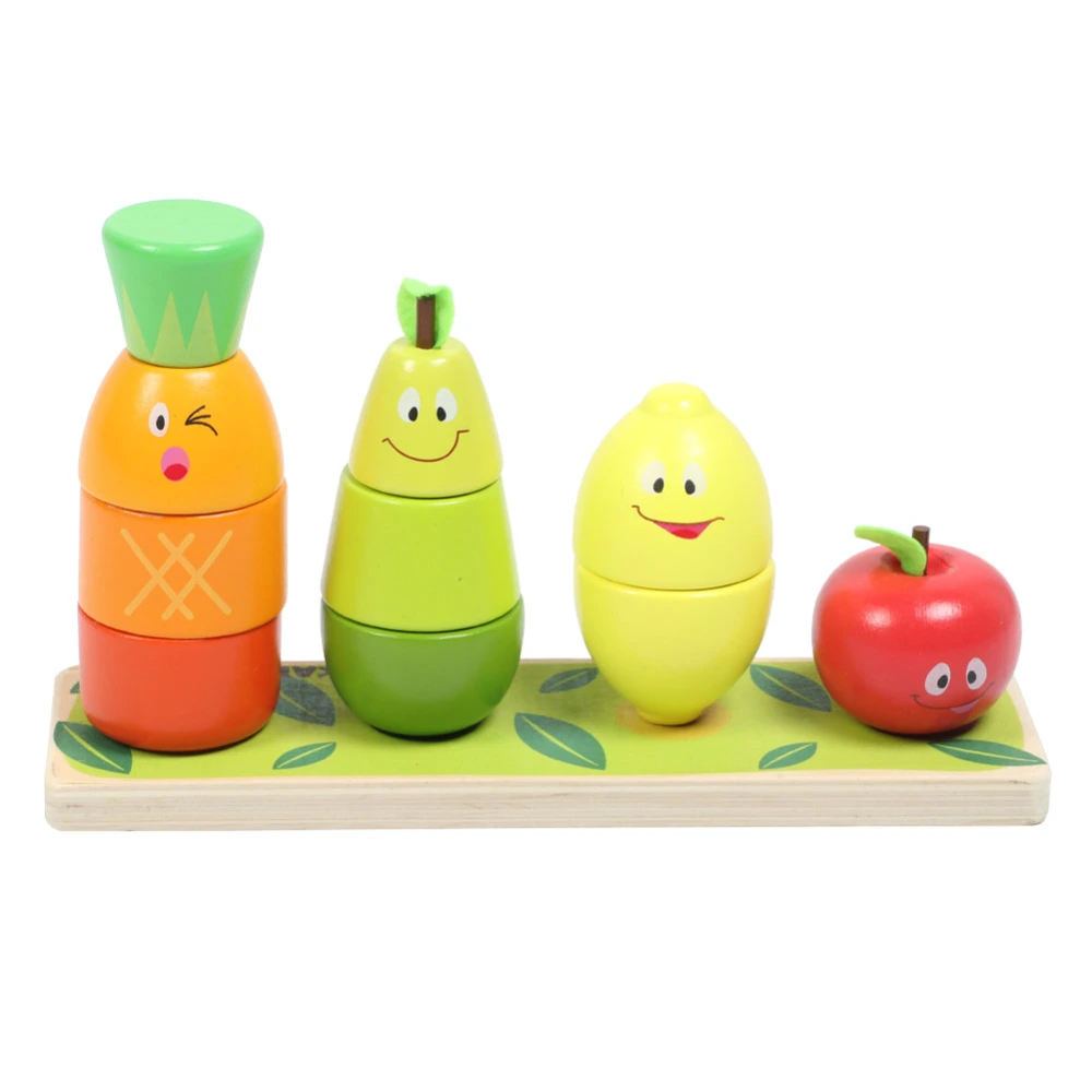 Kid Cute Fruit Stacking Ring Tower Early Educational Mathematical Cognition Wooden Toy