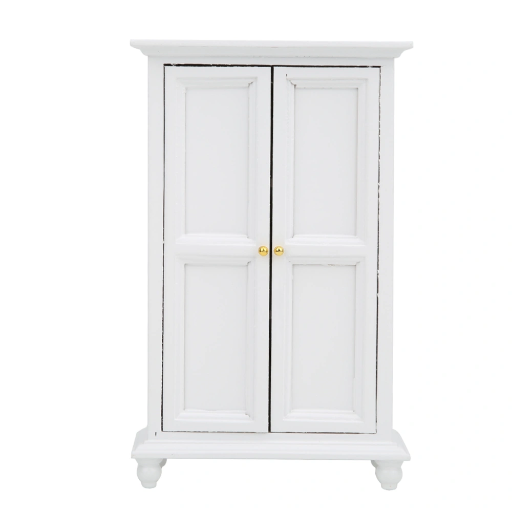 Miniature Doll House Wardrobe White Wooden Double Door Household Closet