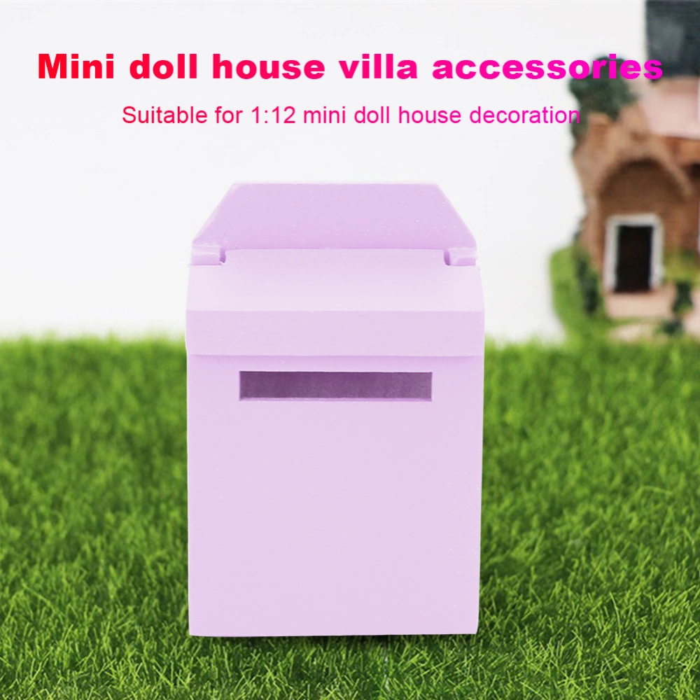 1:12 Mini Doll House Decoration Villa Accessories Colored Wood Mailbox Flipable MailboxPurple