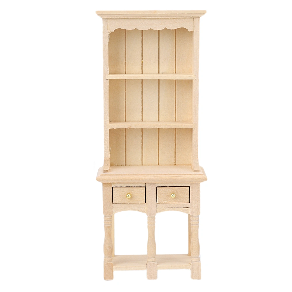 Miniature Study Decoration 3-Layer Bookcase with Drawers for 1:12 Doll House and DollWood Color