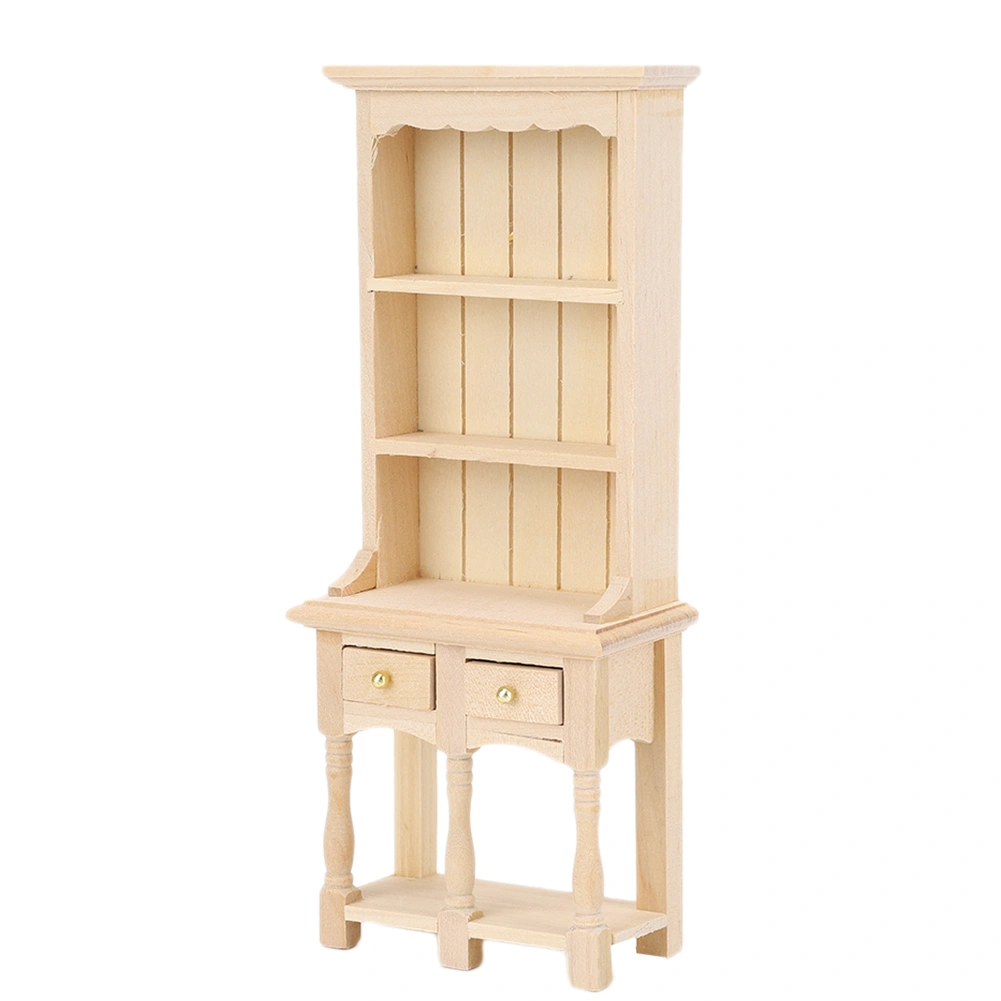 Miniature Study Decoration 3-Layer Bookcase with Drawers for 1:12 Doll House and DollWood Color