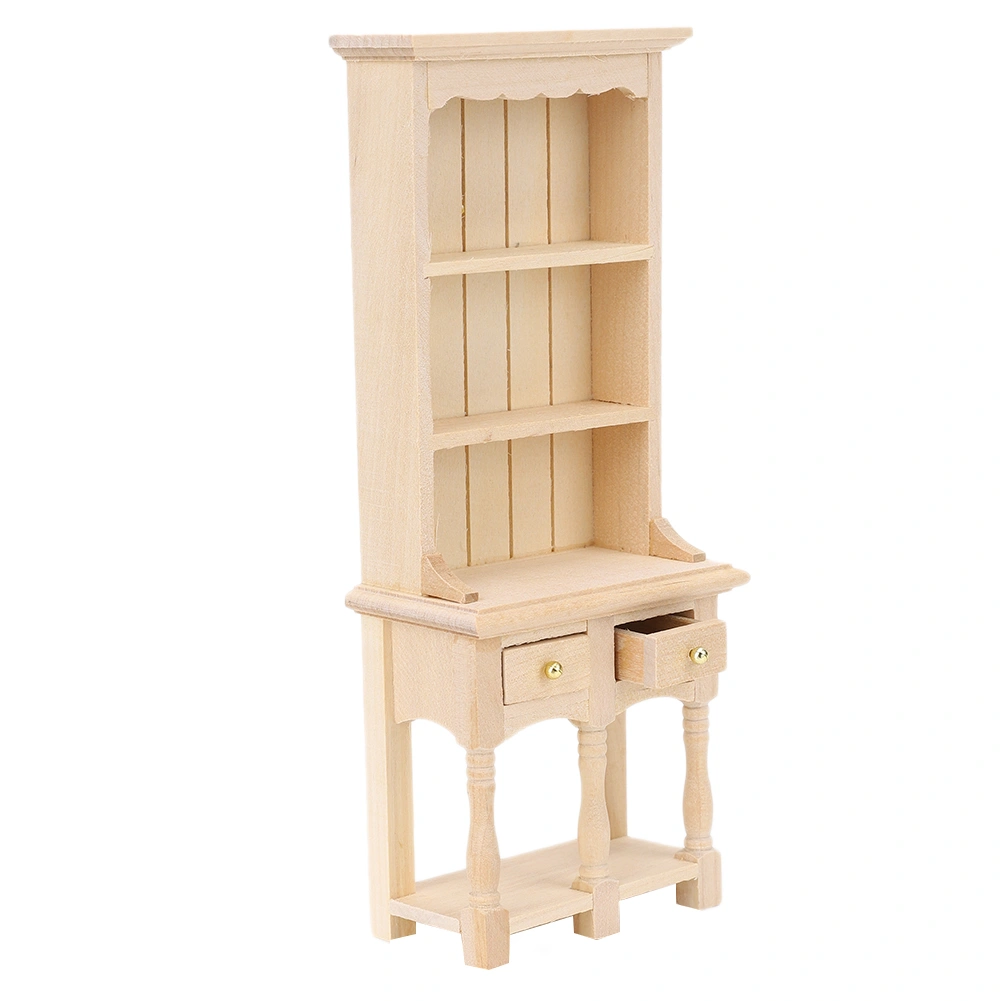 Miniature Study Decoration 3-Layer Bookcase with Drawers for 1:12 Doll House and DollWood Color