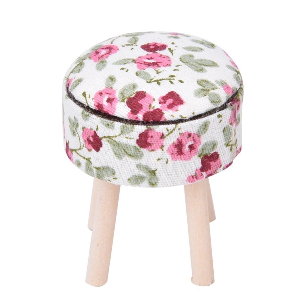 1:12 Doll House Accessories Dollhouse Miniature Furniture Cloth Wood Four Legged Stool(White )