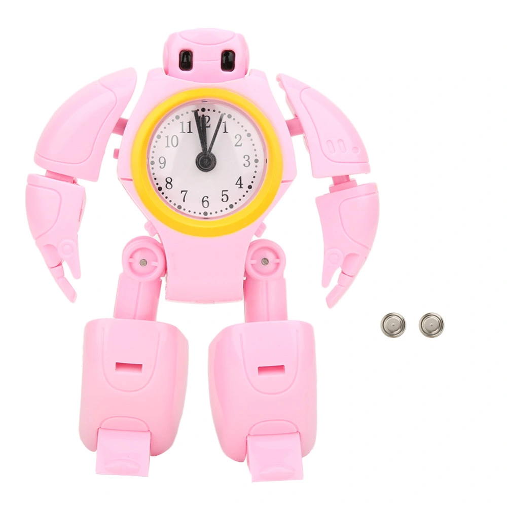 Creative Mini Electronic Cartoon Deformation Robot Alarm Clocks Children Kids Toy (Pink)