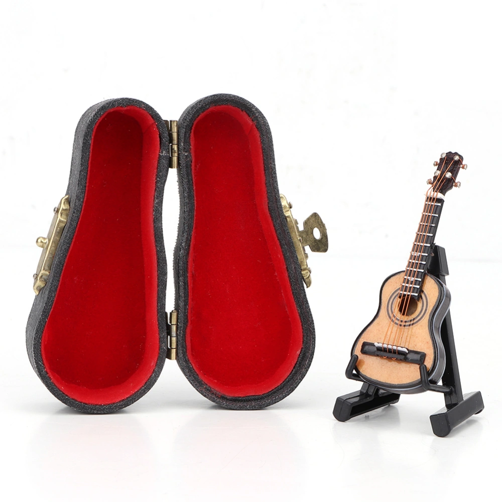 1：12 Mini Wooden Instrument Guitar with Leather Box Model Simulation Accessory for Dollhouse