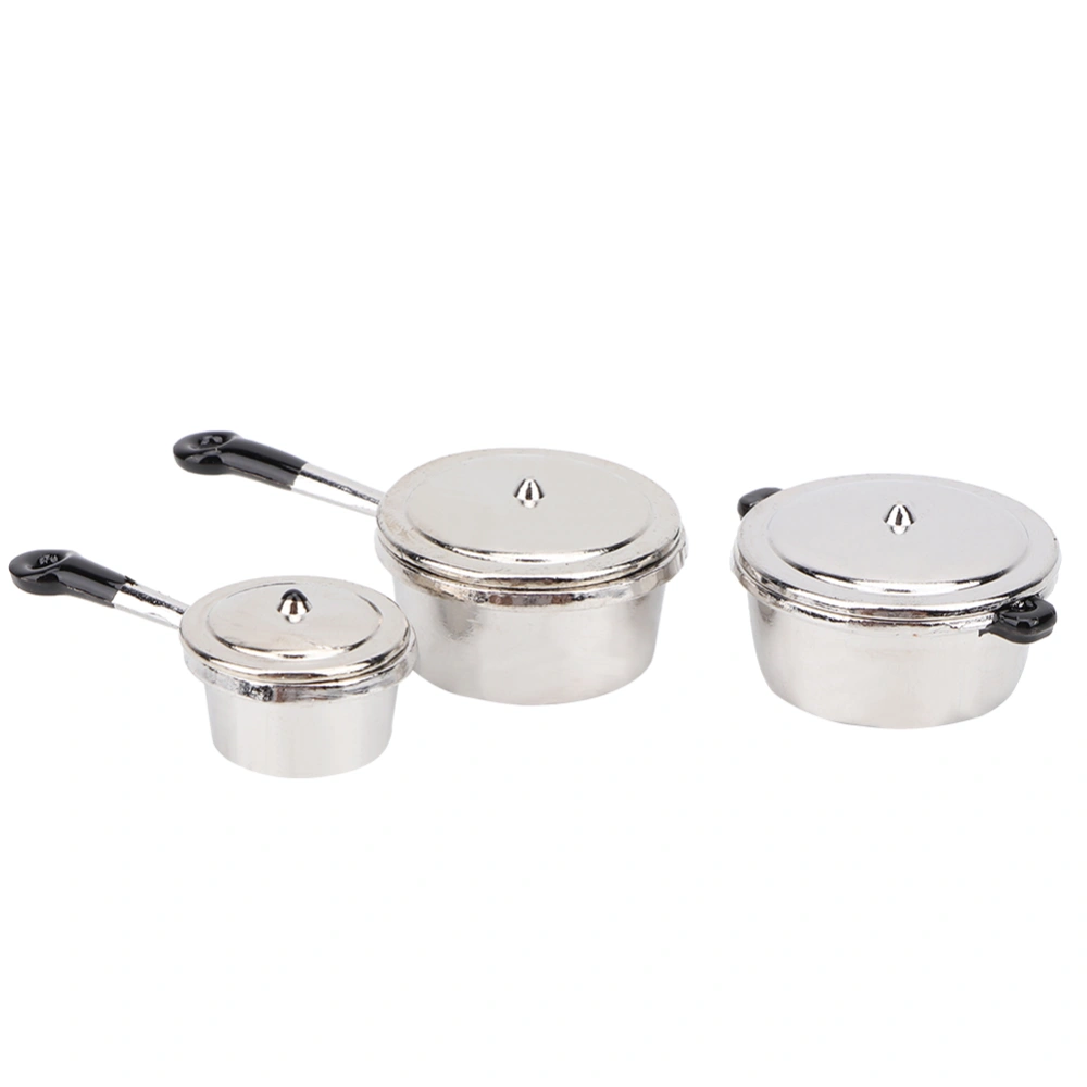 3Pcs 1:12 Miniature Alloy Kitchenware Cookware Set Model Simulation Accessory for Dollhouse