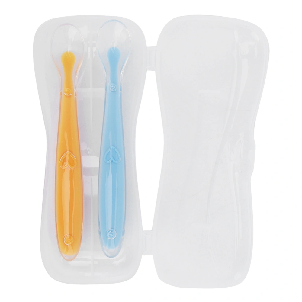 2PCS/Set Silicone Soft Tip Spoons for Babies over 4 months old with Box (Yellow and Blue)