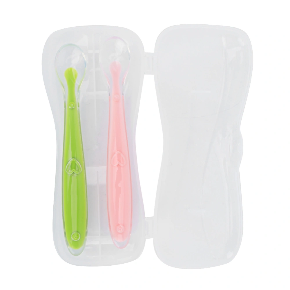 2PCS/Set Silicone Soft Tip Spoons for Babies over 4 months old with Box (Green and Pink)