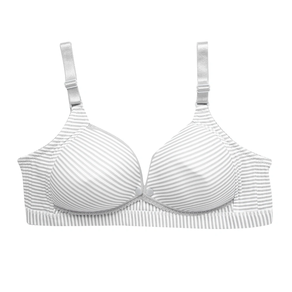 Striped Lace Front Opening Fastener Lactation Bra without Steel Ring Nursing Bra (Gray 85C)