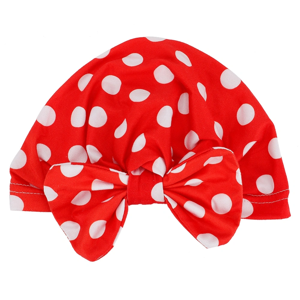 Cute Baby Printed Bow Knotted Hat Toddlers Soft Hat for 3-18 Months Baby (Red with White Dot)