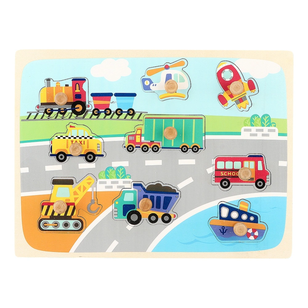 Baby Toys Wooden Puzzle Hand Grab Board Set Cartoon Children Educational Toy (Transportation)