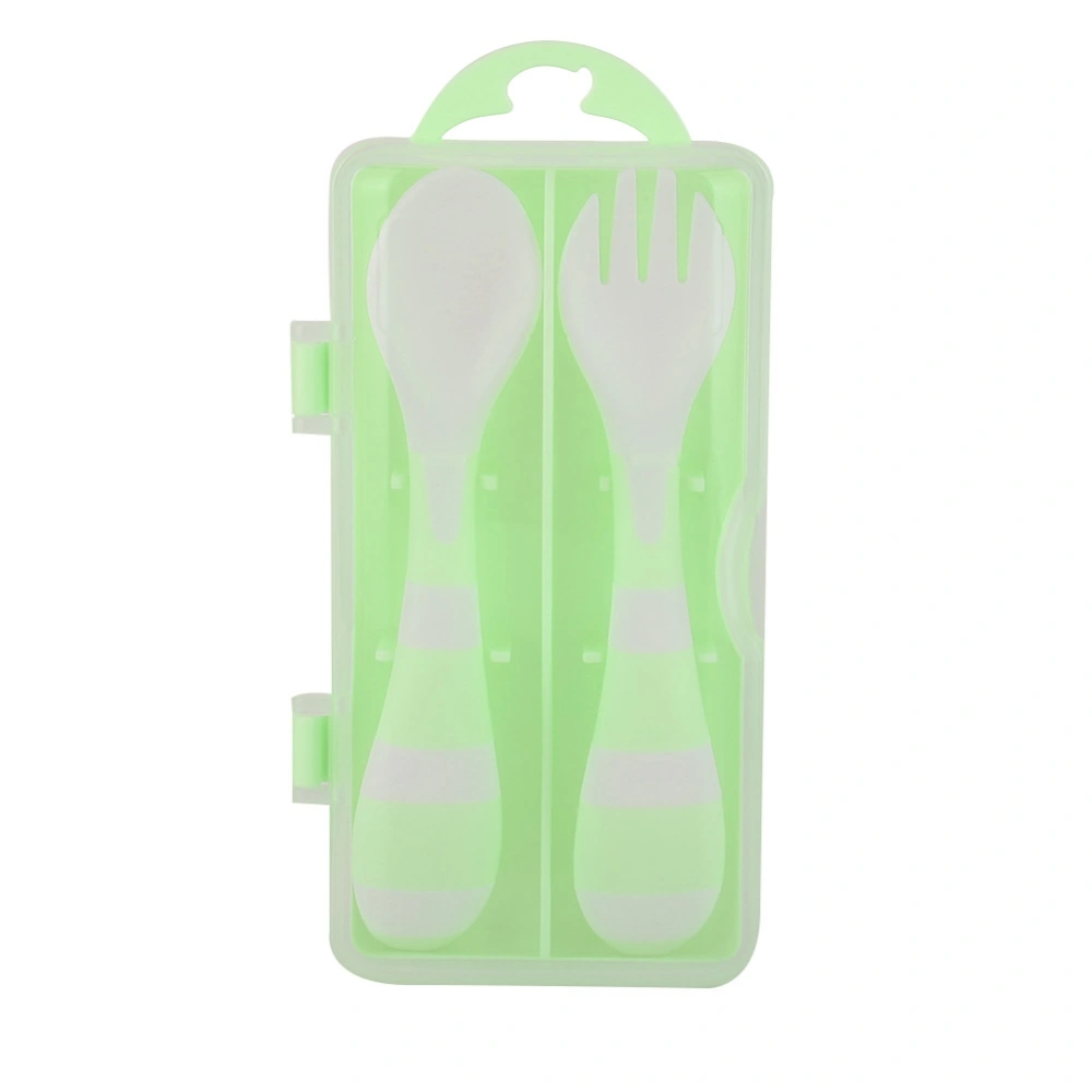 Durable PP Anti-slip Spoon and Fork Set for Baby Kid Tableware(Green)