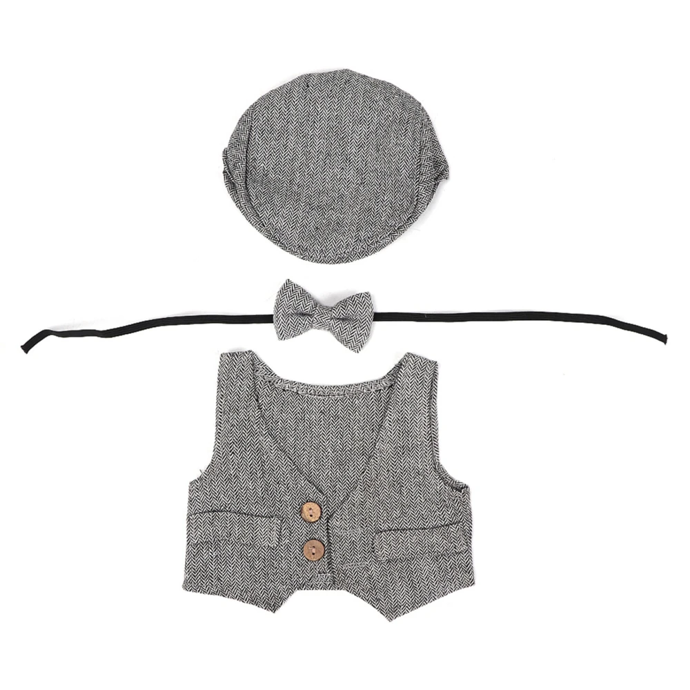 Three piece Waistcoat Children's Photography Clothes set for 0-1 Month Baby (Black and White)