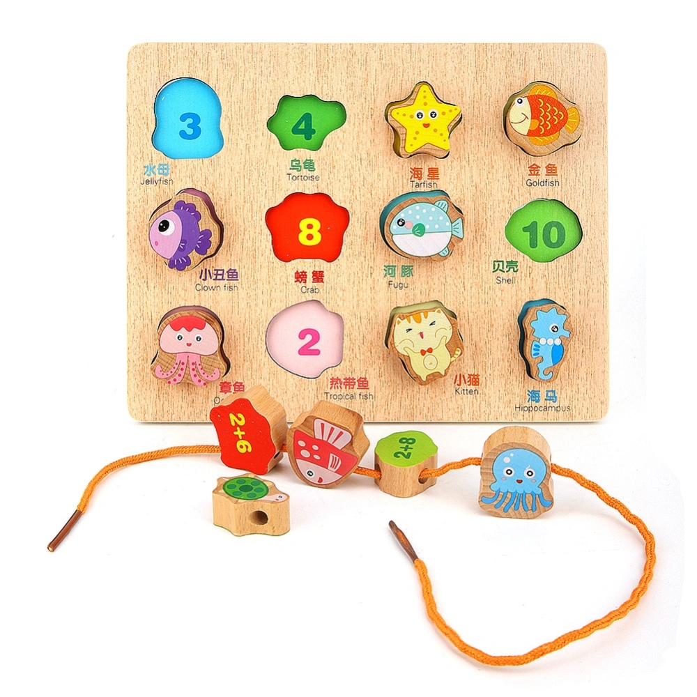 Baby Toys Wooden Puzzle Hand Grab Board Set Cartoon Number Children Educational Toy (Ocean)