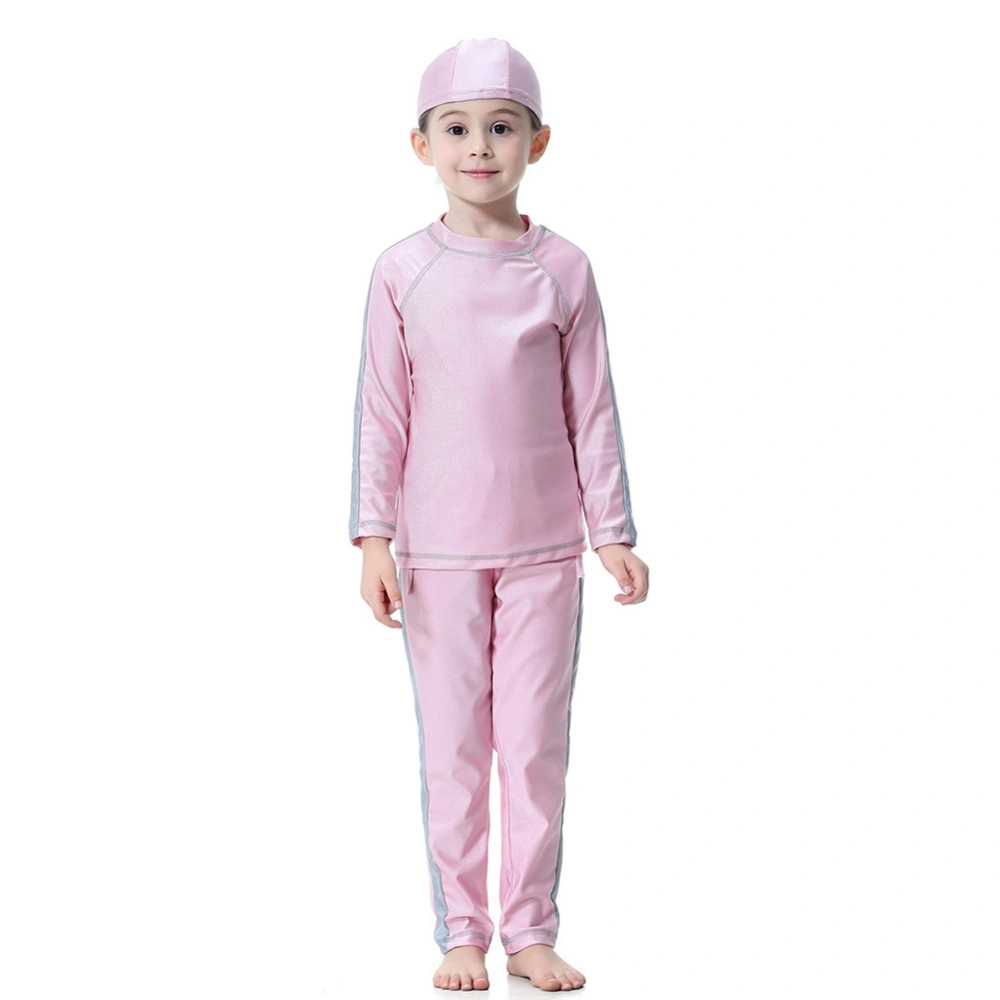 Muslim Girls Swimwear Conservative Children’s Split Long-sleeved Swimsuit Summer (Pink 90)