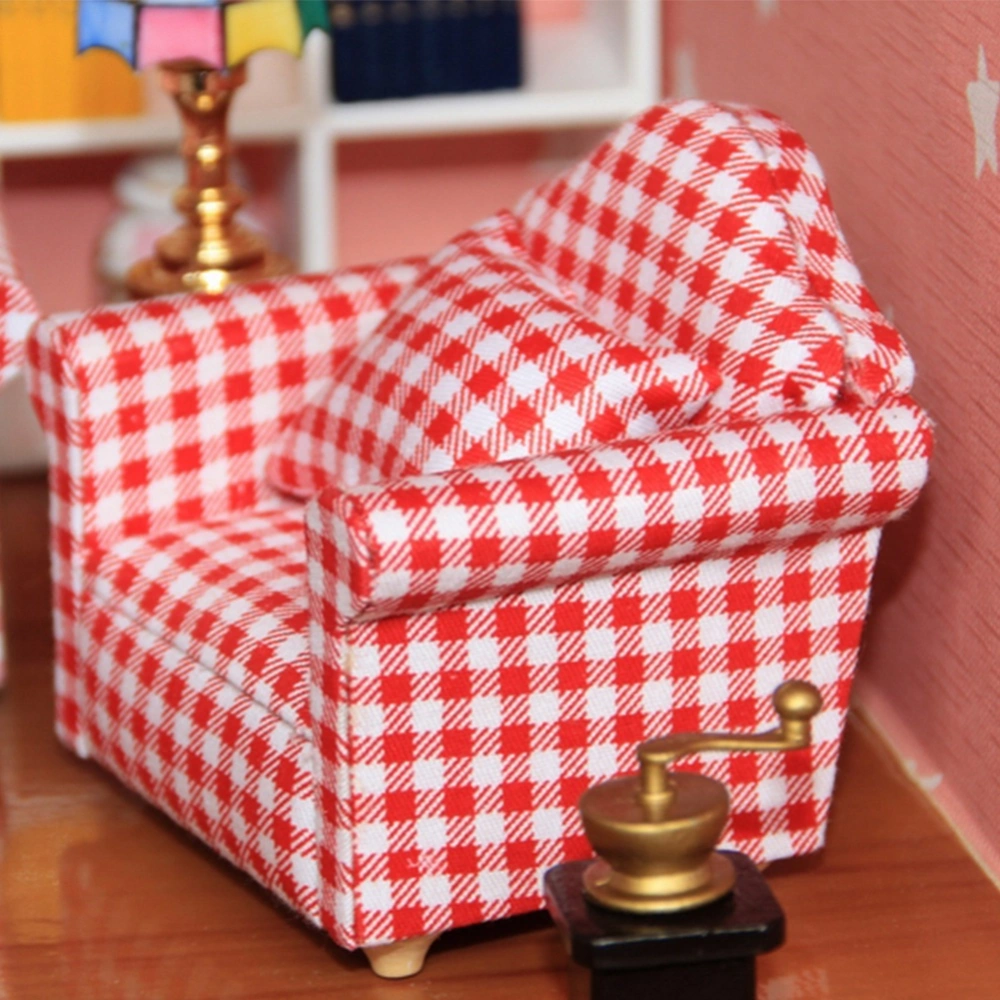 Miniature Single Sofa Couch Armchair with Pillow for 1:12 Dolls DIY Dollhouse Accessories (#1)