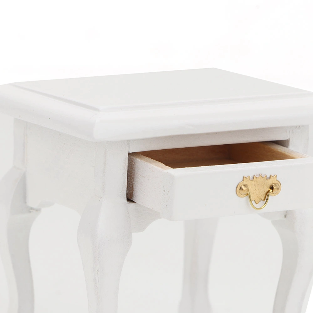 1/12 Doll House Wooden Furniture Miniature Vintage White Bedside Table Nightstand Model