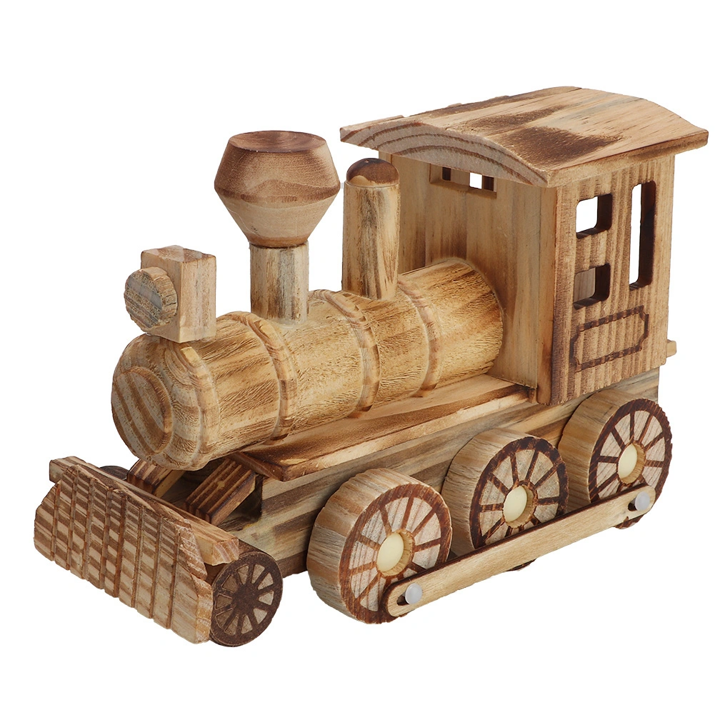 Wooden Locomotive Model Simulated Steam Train Home Decor Kid Child Toy Gift