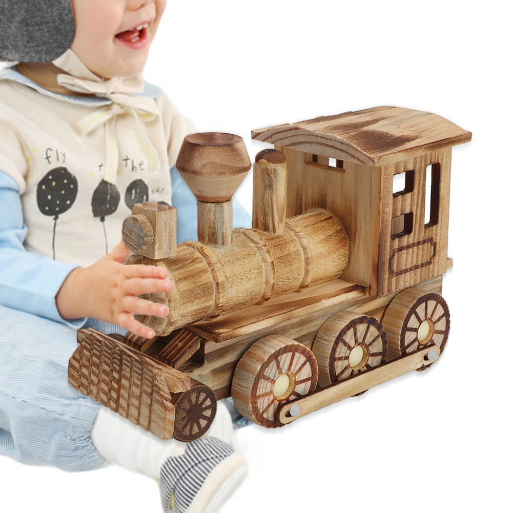 Wooden Locomotive Model Simulated Steam Train Home Decor Kid Child Toy Gift