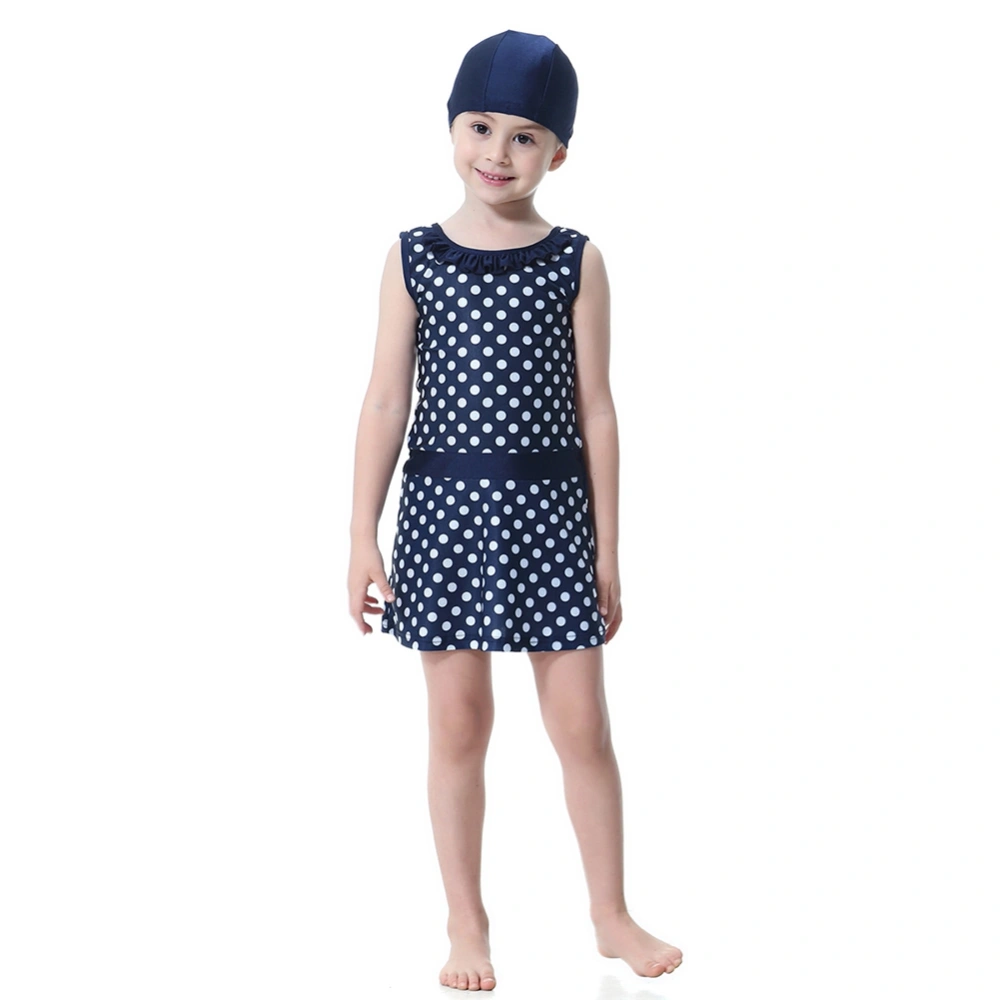 Muslim Girls Swimwear Conservative Children’s Split Sleeveless Swimsuit Summer (Navy Blue 100)