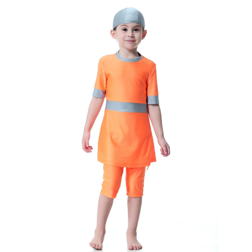 Muslim The Hui Nationality Girls Swimwear Conservative Children’s Split Swimsuit (Orange 80)