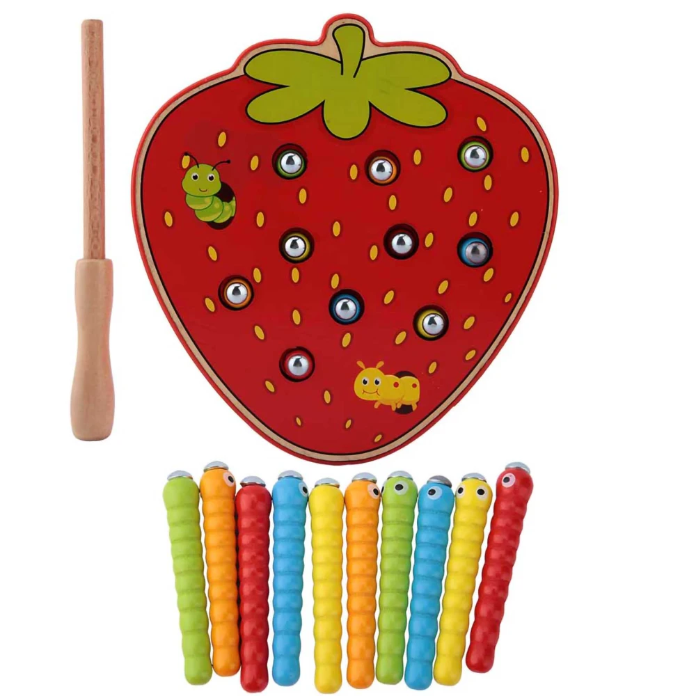 Capture Worm Magnetic Wooden Toy Kid Educational Intelligence Development Toys Strawberry