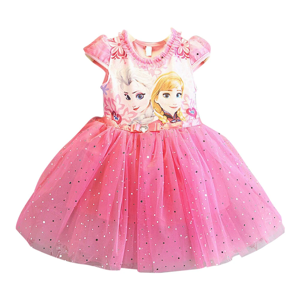 Cartoon Pattern Kids Dress Short Sleeve One piece Girl Summer Dress (Pink 150)