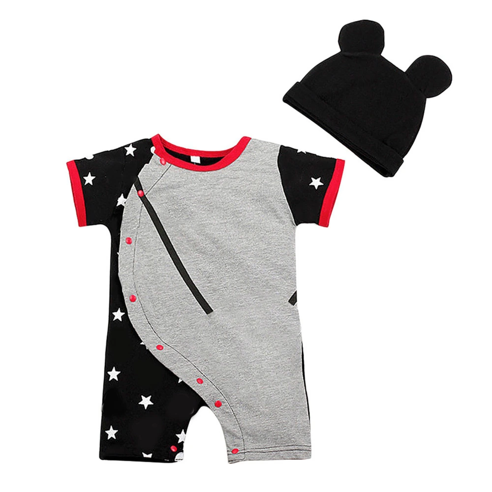 2 Pcs Baby Funny Short Sleeve Bodysuit Infant Jumpsuit with Hat(Black Mr. Mouse 95)