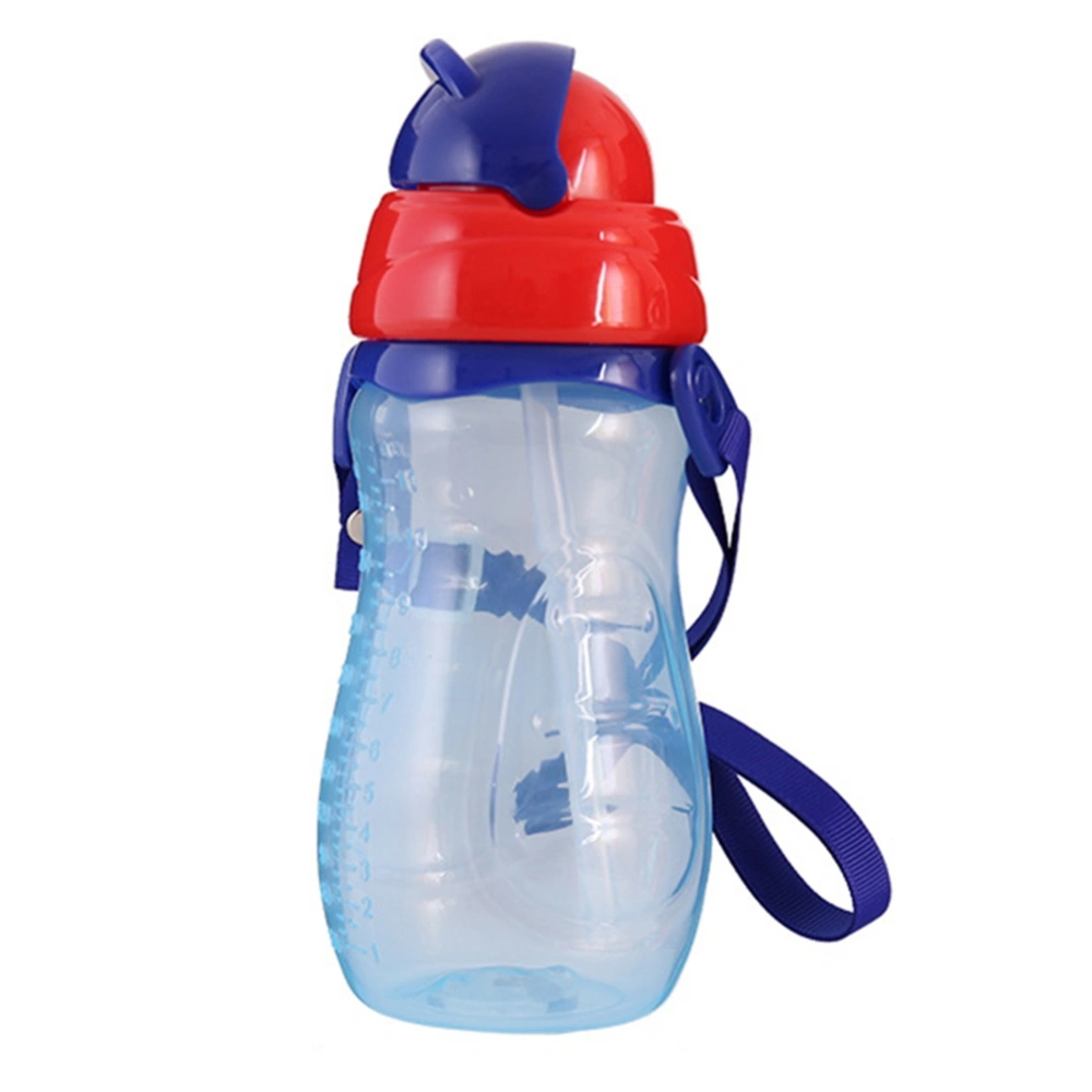 Baby Cups Cartoon Feeding Bottle with Portable Straw Save Cups Sports Bottles (Blue 330ml)