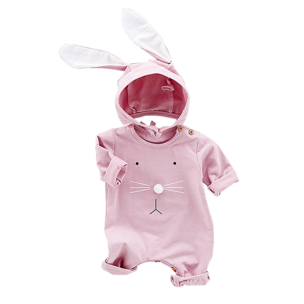 Long Sleeve Playsuit Funny Infant Baby Jumpsuit One-Pieces Outfits with Rabbit Hat(Pink 80)