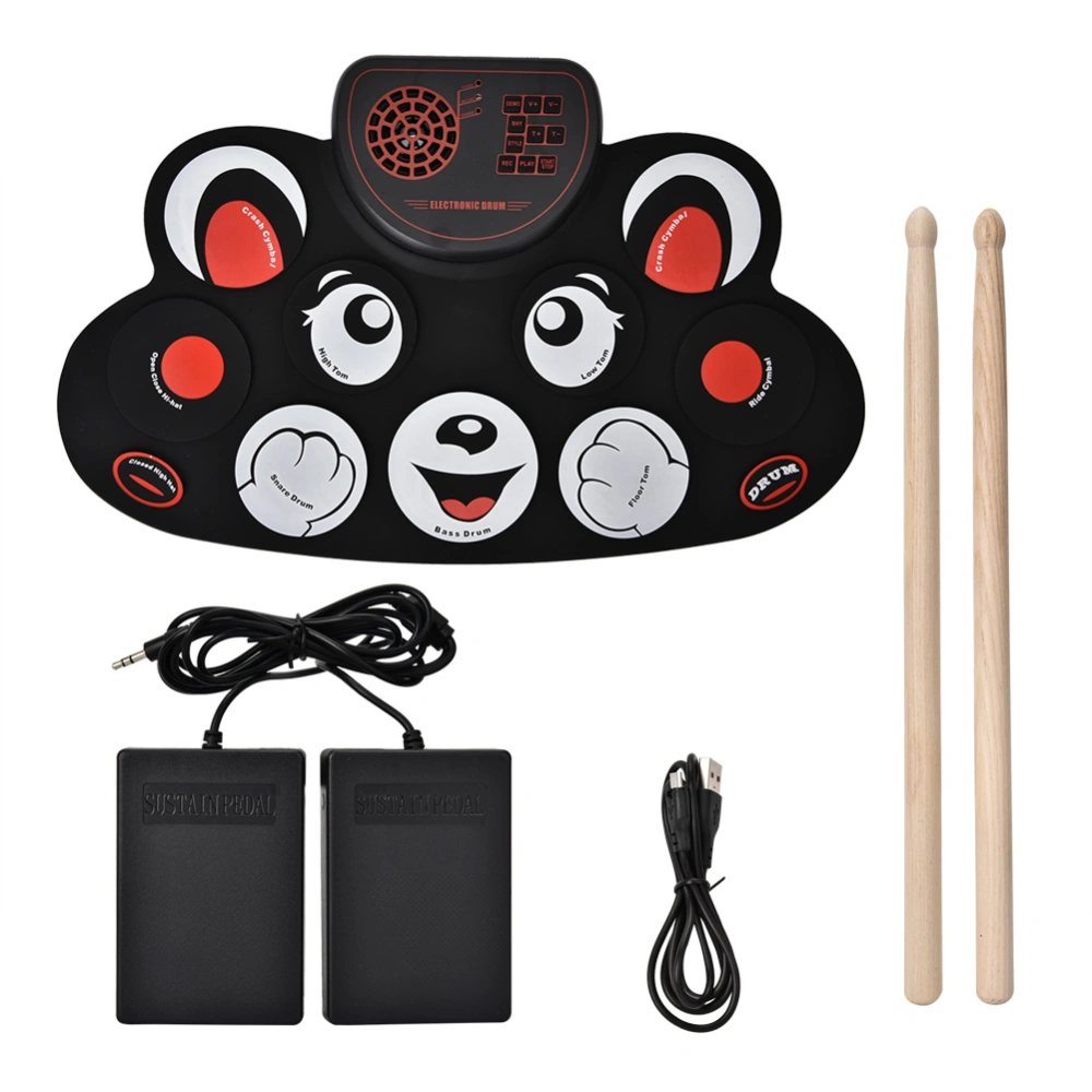 USB Charging Cartoon Portable Rolling Up Silicone Electronic Drum Pad Practice Kit