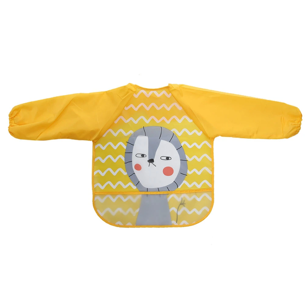 Baby Bibs Infant Cloths Long Sleeve Waterproof Feeding Animals Pattern(Yellow lion)