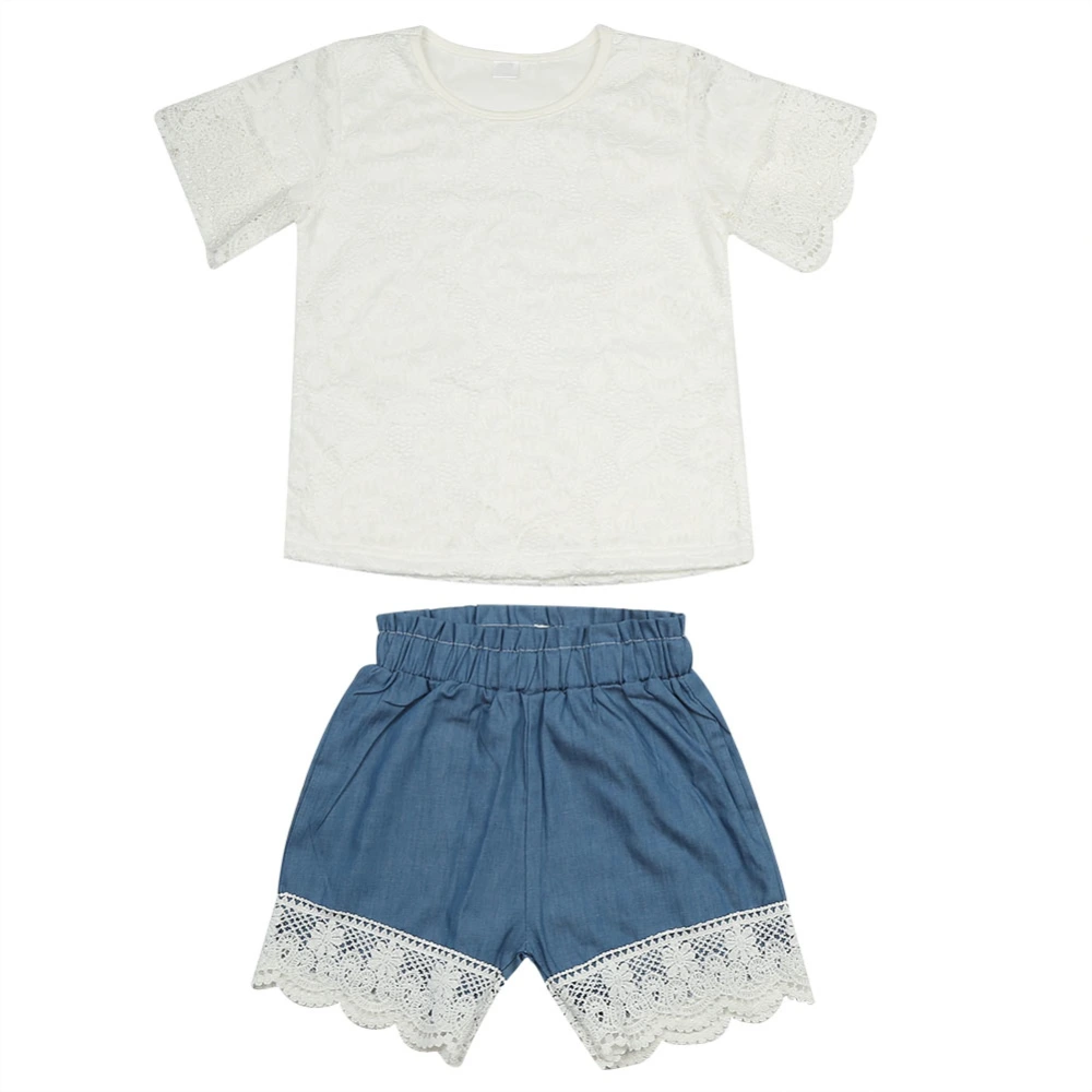 Baby Girls Lace Round Neck Tops Denim Shorts Set Girls Summer Casual Clothing Outfits 80