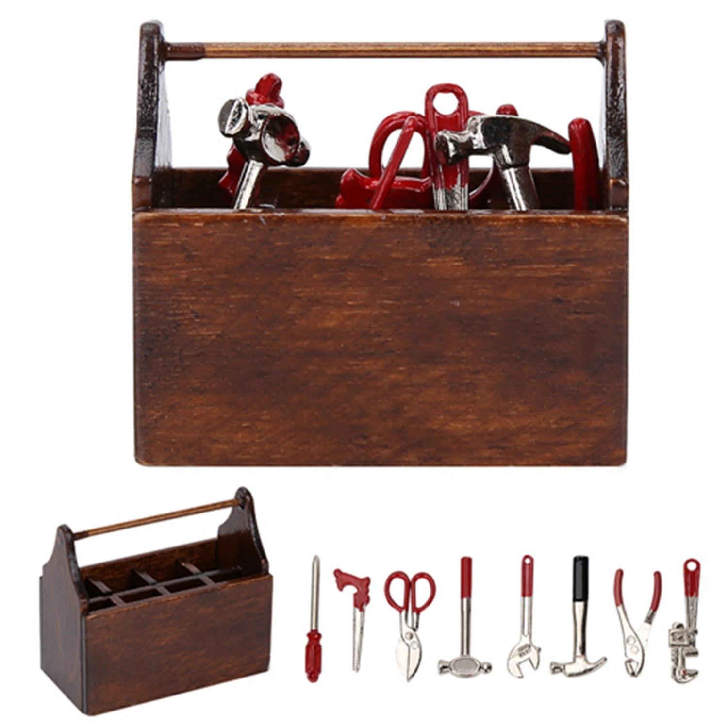 Miniature Tool Box Wooden Toolbox Model for 1/12 Doll House Accessories