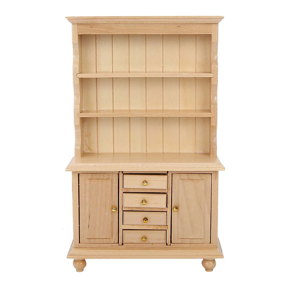 1:12 Doll House Accessories Wooden Three Layers Cabinet Simulation Furniture(Wood Color)