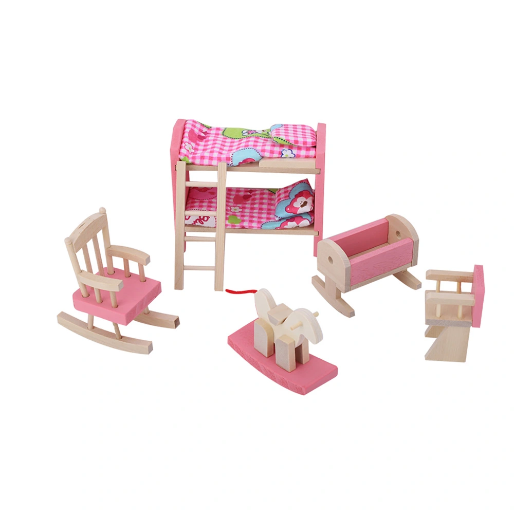 Mini Lifelike Simulation Wooden Furniture Set for 1:12 Doll House Accessory (Children Bedroom)