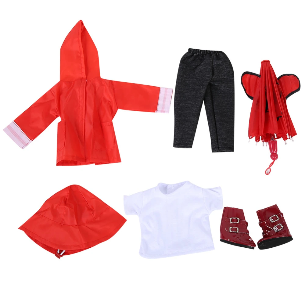 6pcs t shirt Hat Raincoat Pants Shoes Umbrella Clothes Set for 18in Toy Baby Doll Gift (n609)