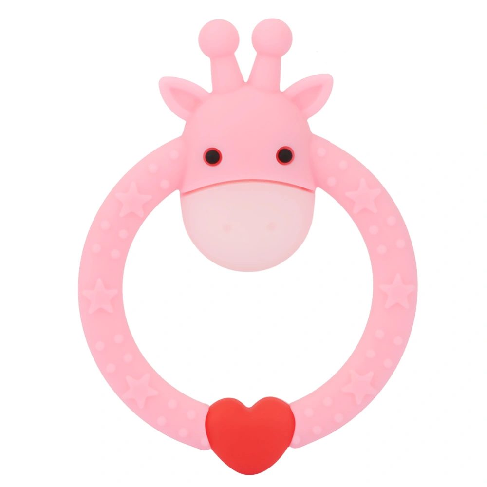 Baby Round Silicone Cartoon Teether Teething Ring Chew Toy for Toddler Infant (Pink)